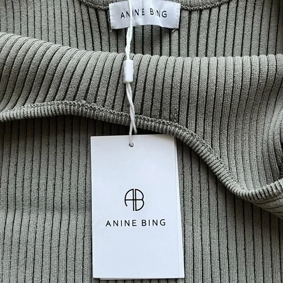 Anine Bing Ribbed Knit Tank in Sage - Picture 2 of 6